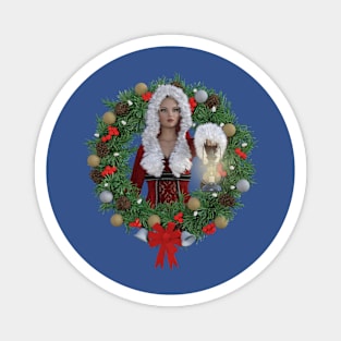 Christmas Lady Santa With Lantern Magnet